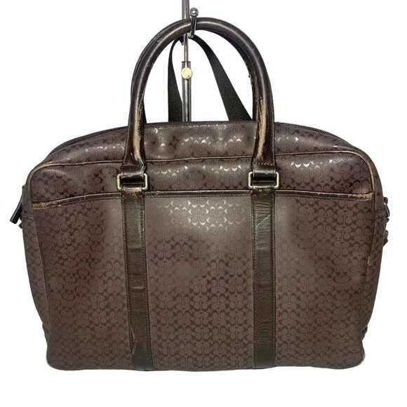 Coach Briefcase Brown CC Monogram Print Leather Messenger Bag Mens Women’s - Picture 2 of 16